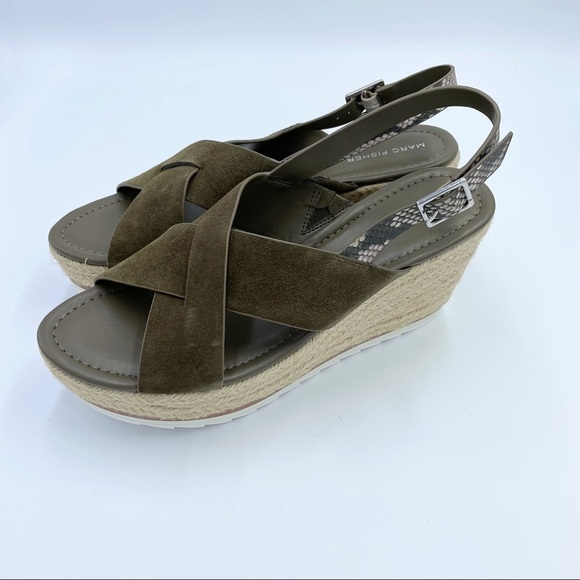 Marc Fisher Zevra Platform Espadrille Green Suede Sandals - Picture 5 of 8